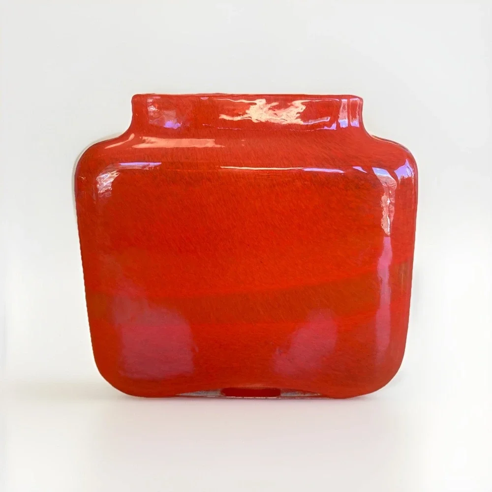 Crate & Barrel Vintage‎ Rectangle Orange Blown Glass Vase Heavy Contemporary
